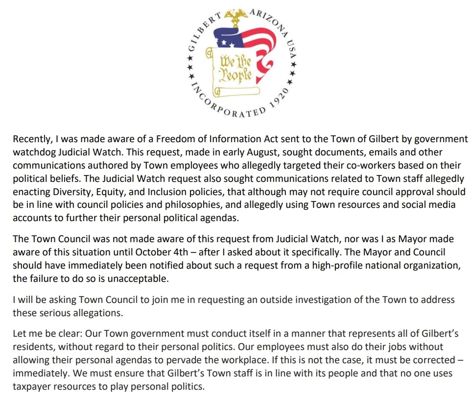 Gilbert mayor calls for investigation into allegations of staff